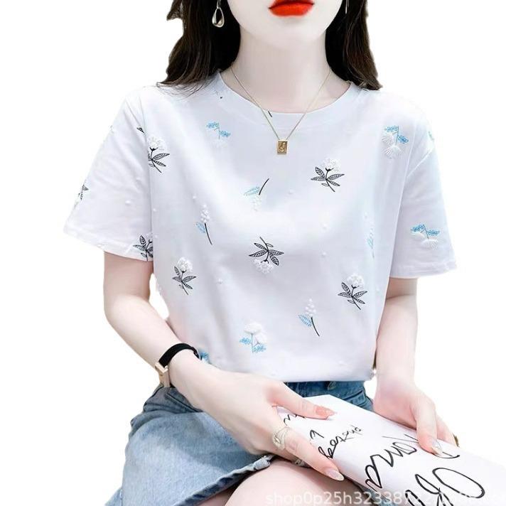 Fashion Summer Short Sleeve Star Printed Women Cotton T Shirt Blouse Top