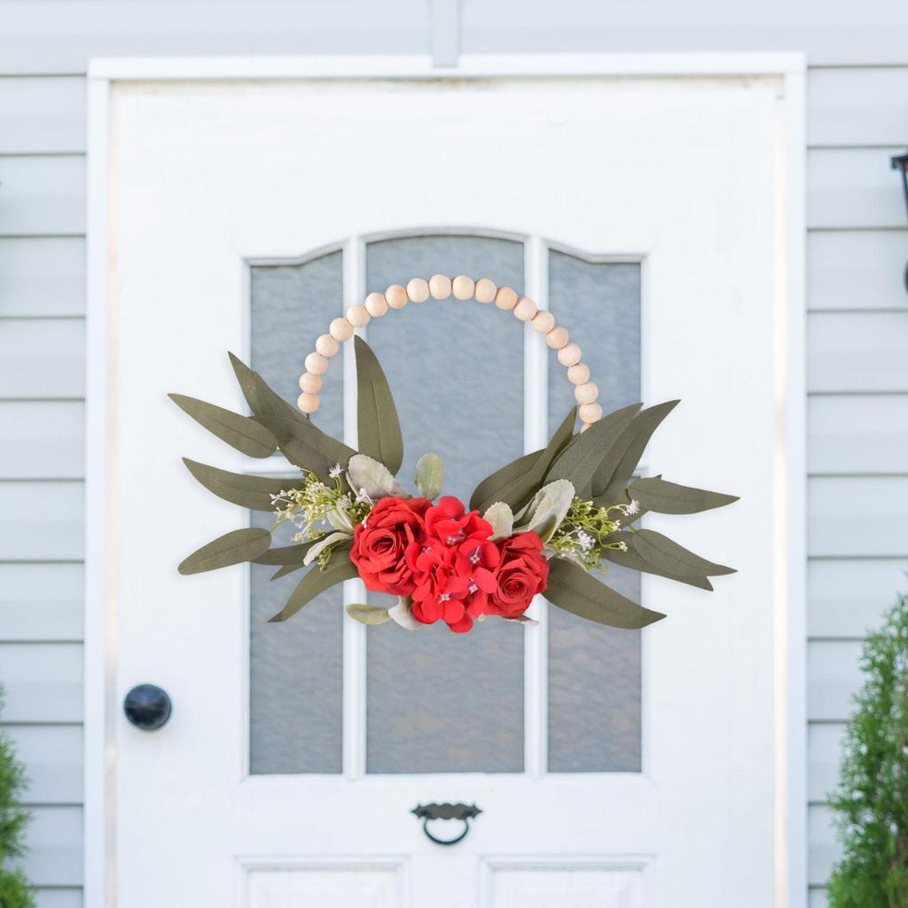 Wood Bead Floral Wreath Remembrance Gift Party Supplies Front Door Floral Hoop for Wedding Farmhouse Garden Indoor Outdoor