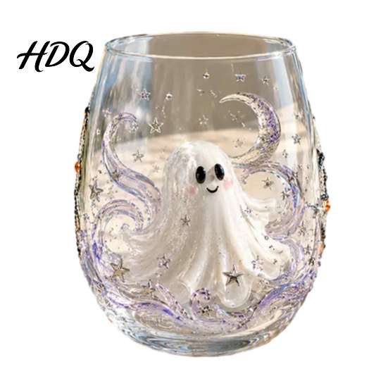 Gotische Bar-Accessoires Halloween Glasbecher Geprägte Kürbis Geist Katze Fledermaus Trinkglas Vintage-Thema Gruselige Stiellose Getränkebecher