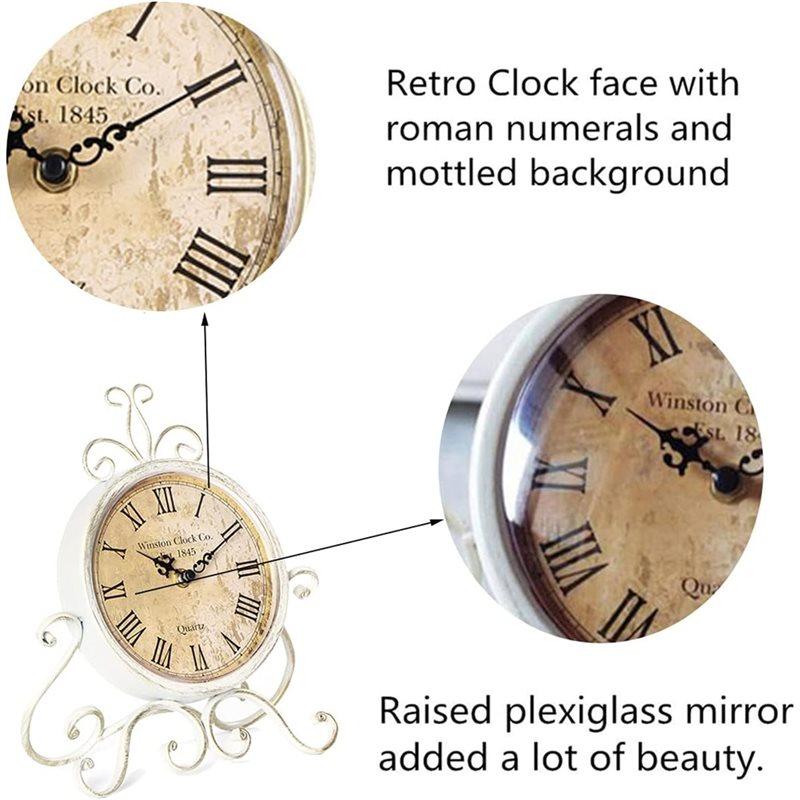 A25F-Vintage Retro Iron Ornament Battery Operated Silent Table Clock For Home Bedroom Living Room Office Decor