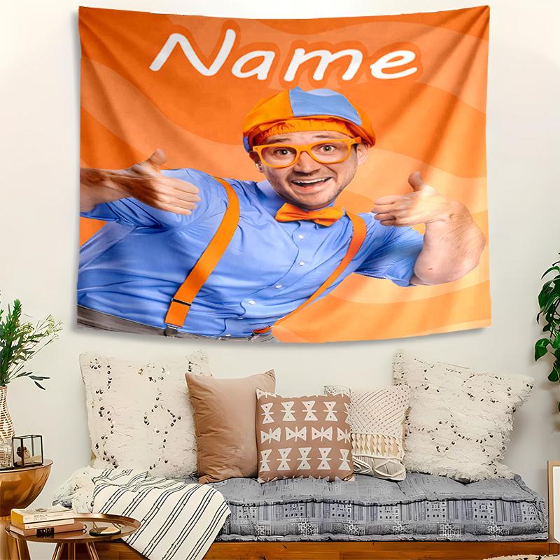 Personalized Blippi Background Tapestry,Custom Name Birthday Party,Multifunctional Wall Decoration for Home Decor,Various Occasions