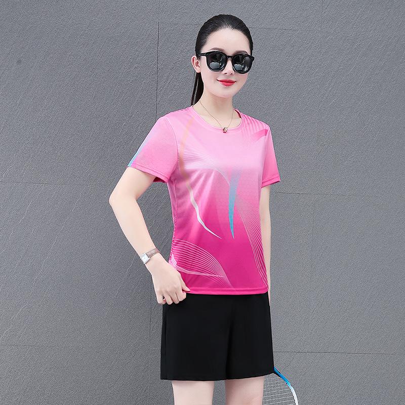 Traje Deportivo de Seda de Hielo de Secado Rápido para Mujer para Verano - Top de Manga Corta y Pantalones Cortos para Tenis de Mesa, Running, Entrenamiento de Bádminton y Fitness.