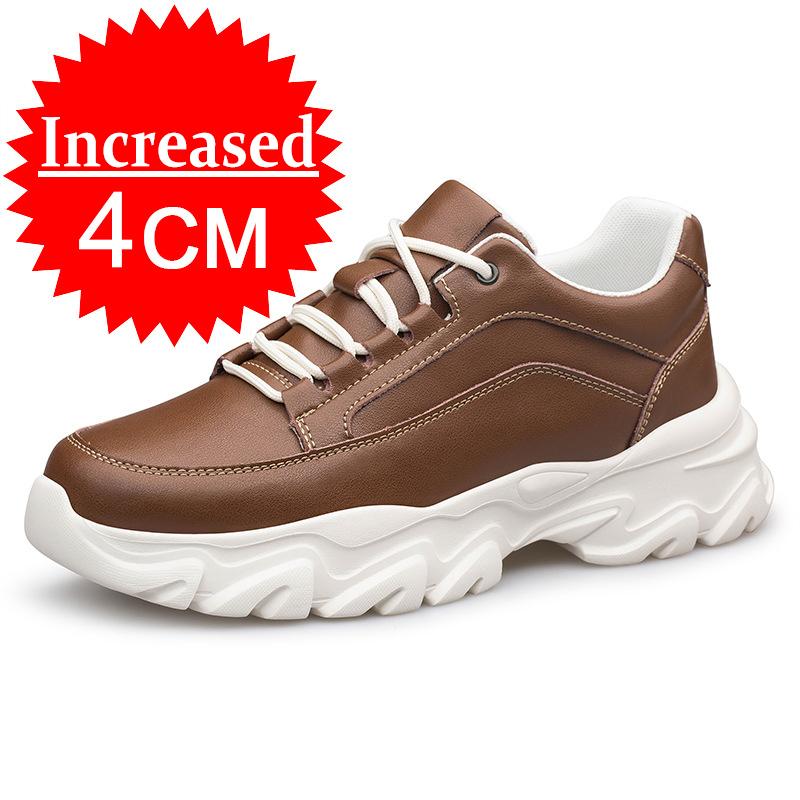 Men Genuine Leather Sneakers Elevator Shoes Invisible Breathable Heightening Shoes 6/8CM Men Casual Sneakers Board Tennis Shoes