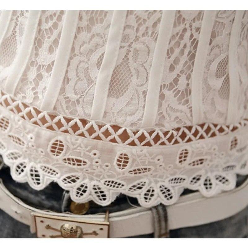 Bluze casual de vară, solide, pentru femei, cu mâneci petale, cu dantelă florală, bluze din șifon dulce, cu gâtul în formă de O, cămăși scurte elegante