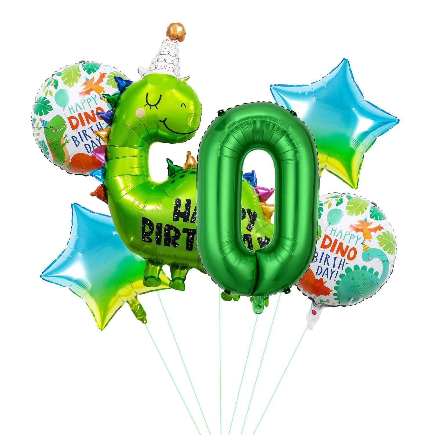 

Green Cartoon Birthday Hat Dinosaur Aluminum Film Balloon Set Children S Birthday Balloon Party Arrangement Birthday hat dinosaur number 0