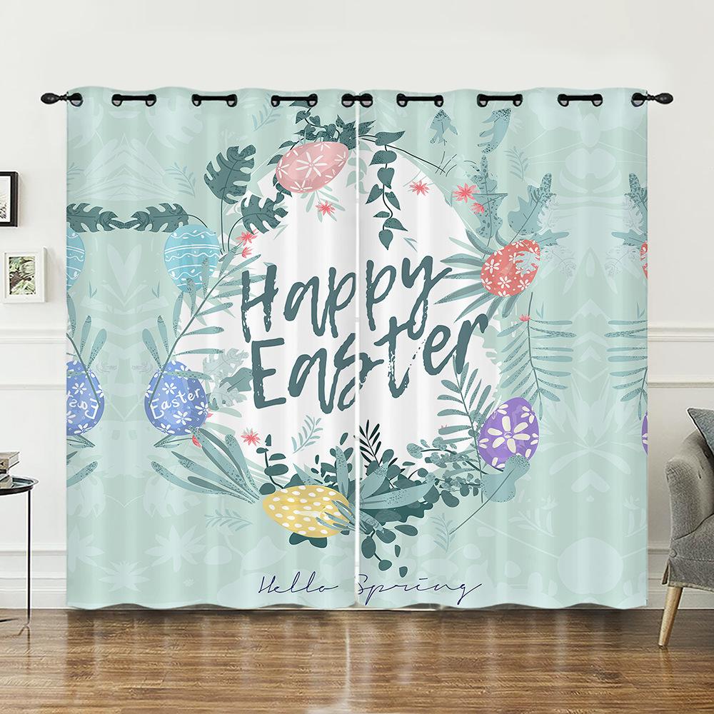 Curtains Animal Rabbit Egg Easter Curtain Digital Printing Blackout Curtain No Punching
