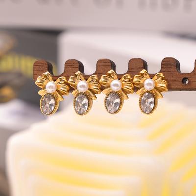 Orecchini a perno vintage in acciaio inossidabile per donna fiocco zircone imitazione zircone orecchini impermeabili matrimonio femminile zircone