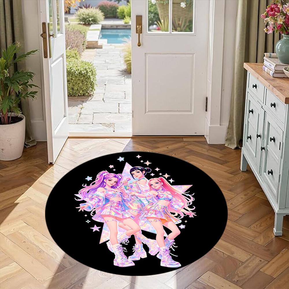 K-pop Round Floor Mat Suitable for Study Room Entryway Bedrooms Hallway Antislip Round Carpet Office Home Decor