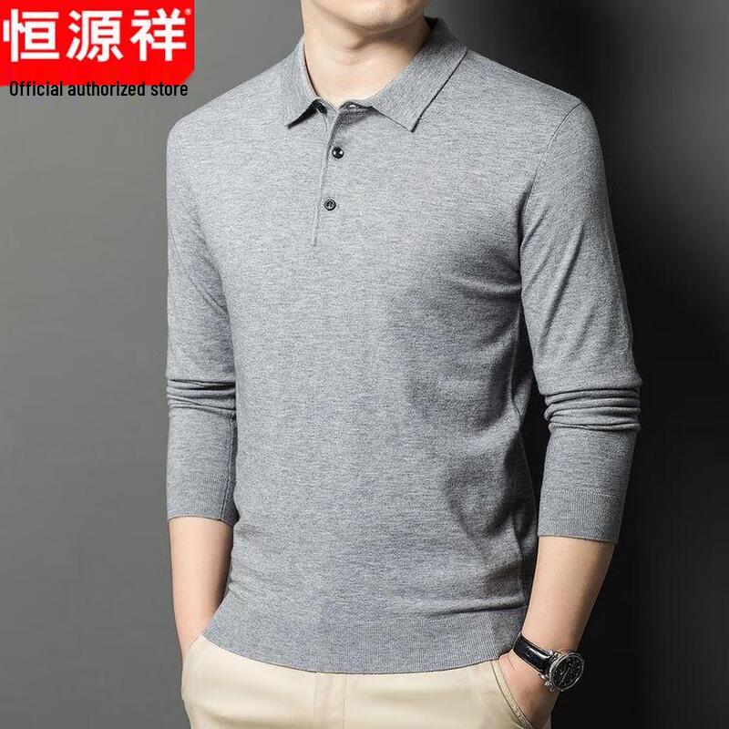 Hengyuanxiang Men's Thickened Polo Collar Long-Sleeve Knit T-Shirt