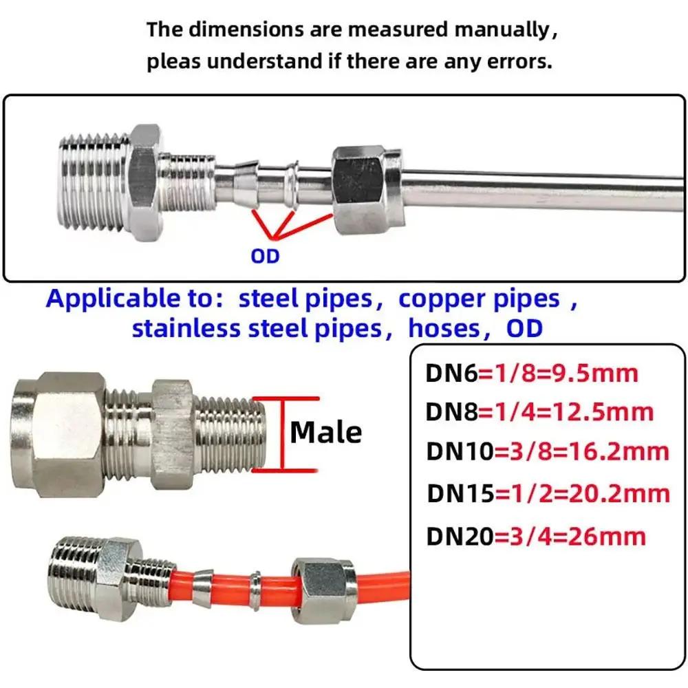 1 Stück 1/8" 1/4" 3/8" 1/2" Außengewinde zu 3-16mm Außendurchmesser Schnellkupplung Edelstahl Doppelklemmring Rohrverbinder 304 SS