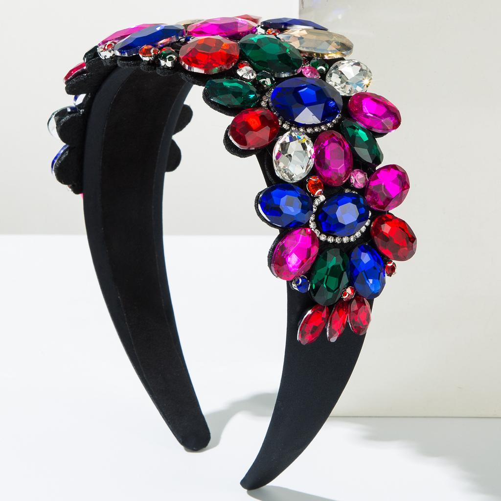 Fashion Baroque Wide-Brimmed Glass Drill Headband Heavy Industry Full Diamond Super Shiny Retro Luxury Ball Hair Accessories