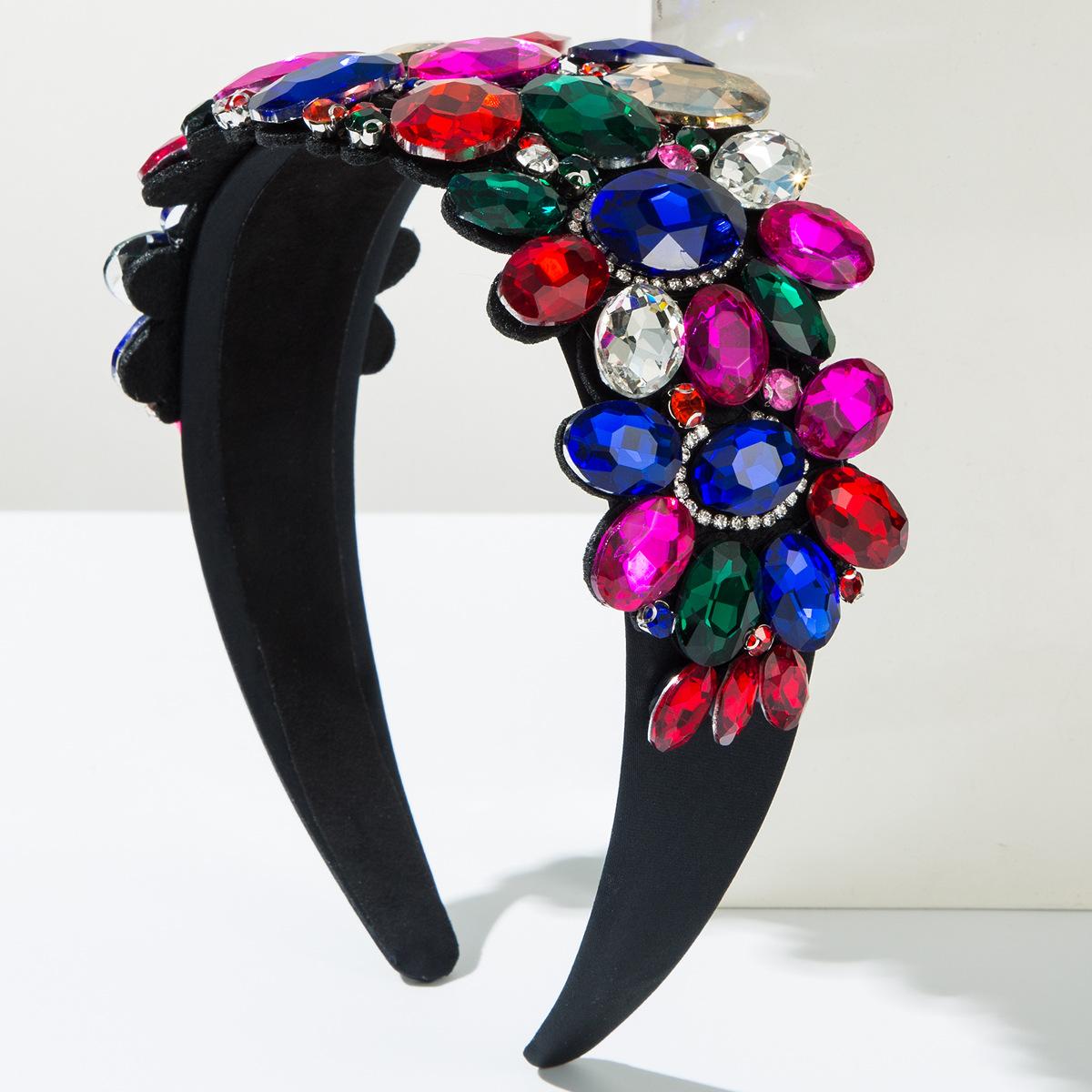 

Fashion Baroque Wide-Brimmed Glass Drill Headband Heavy Industry Full Diamond Super Shiny Retro Luxury Ball Hair Accessories