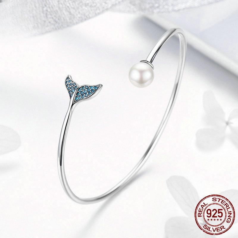 Original Mermaid Tears S925 Sterling Silver Bracelet Inlaid with Shell Beads European and American Fashion DIY Silver Bracelet