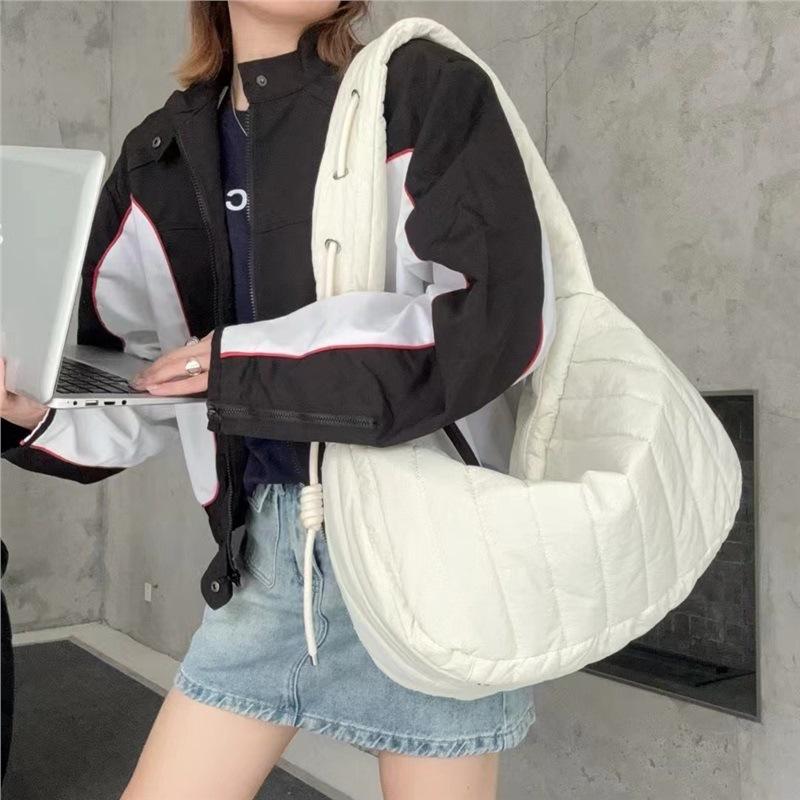 Women S Down Cotton Clothes Shoulder Bag Large Capacity Quilted Seam Filled Cotton Messenger Handbag Standard белый