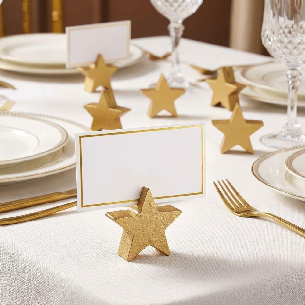 12PCS Gold Table Number Cards Stands Star Heart Shaped Name Card Clips Place Card Holders  Reception