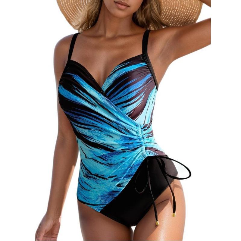 Европейский и американский печатный большой размер без рукавов цельный купальник женский цветной облегающий с открытой спиной и тонкий купальный костюм европейский и американский S сапфировый