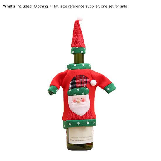 1 Set Bottle Cover Reusable Cartoon Pattern Knitted Fabric Christmas Winebottle Dress for Decorating