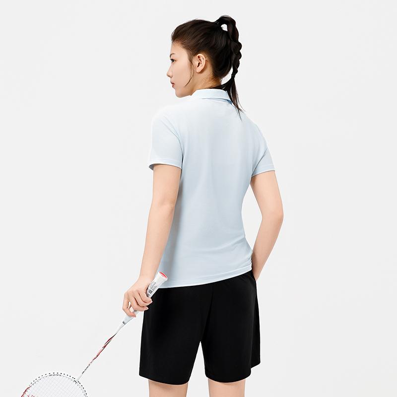 Li Ning Badminton Series Simple Elegant Slim Lightweight Breathable Casual Versatile Polo Shirt T-Shirt Women tops Sky-Blue APLR126-8