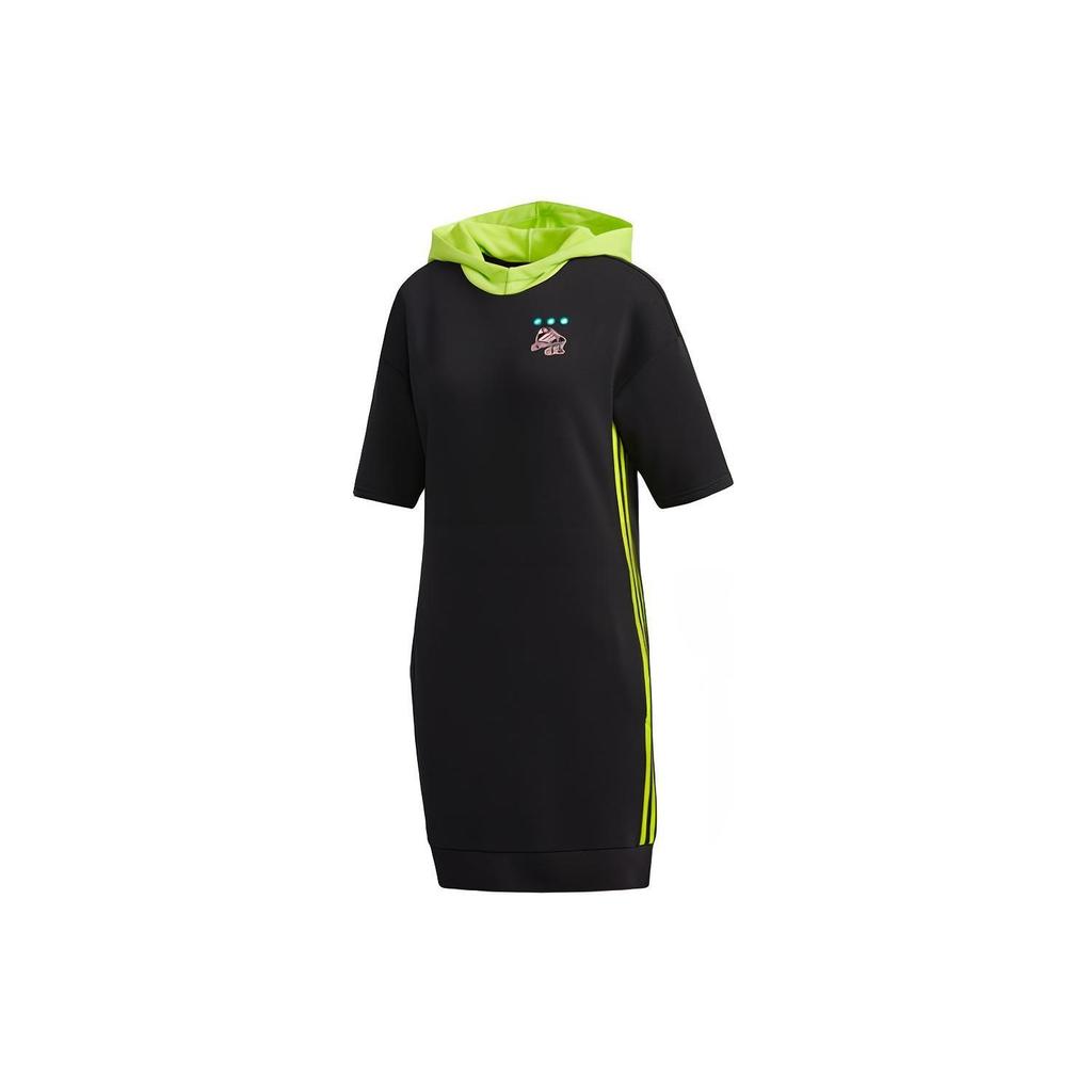 Adidas Neo W Radio W Dress Printed Color Block Hooded Short Sleeve Dress Women Dresses Black FU3581