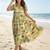 Women Casual Loose Bohemian Floral Dress Short Sleeve Long Maxi Summer Beach Swing Dress
