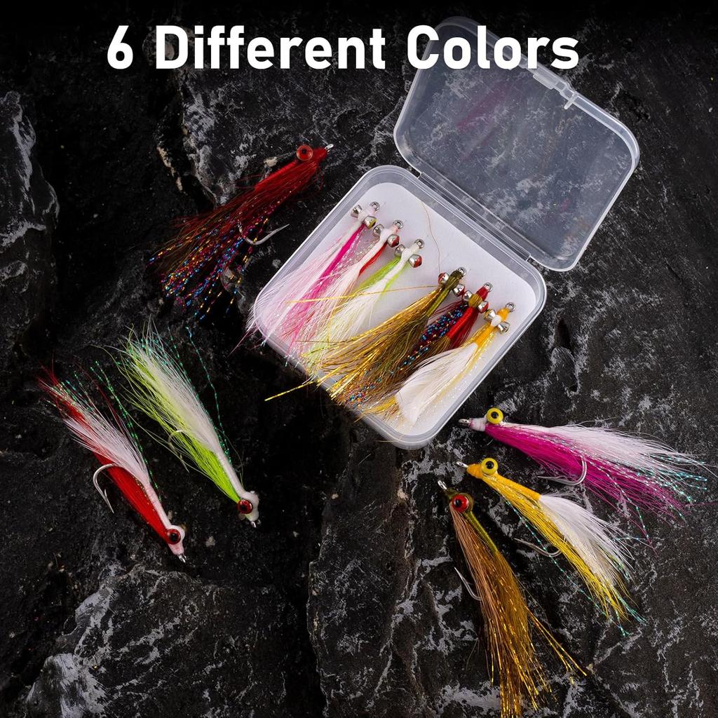 Dr.Fish 6 Pack Clouser Minnow Fishing Flies Streamer Hand Tied Bass Fly Fishing Lure Artificial Baitfish Smallmouth Saltwater Freshwater Striper
