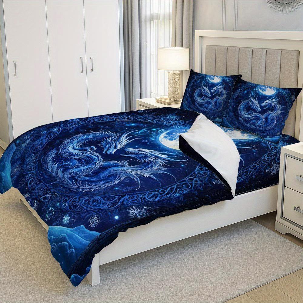 Lifesmells 2/3 st Fantasy Drake Måne Påslakan Set Drake Måne Sängöverkast Set Mystiskt och Elegant Sängkläder Set