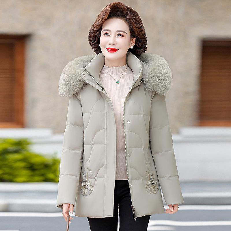 Down Jacket for Women, Winter New Style, Middle-aged and Elderly Mother's Wear, Thickened Mid-length Fox Fur Collar Jacket