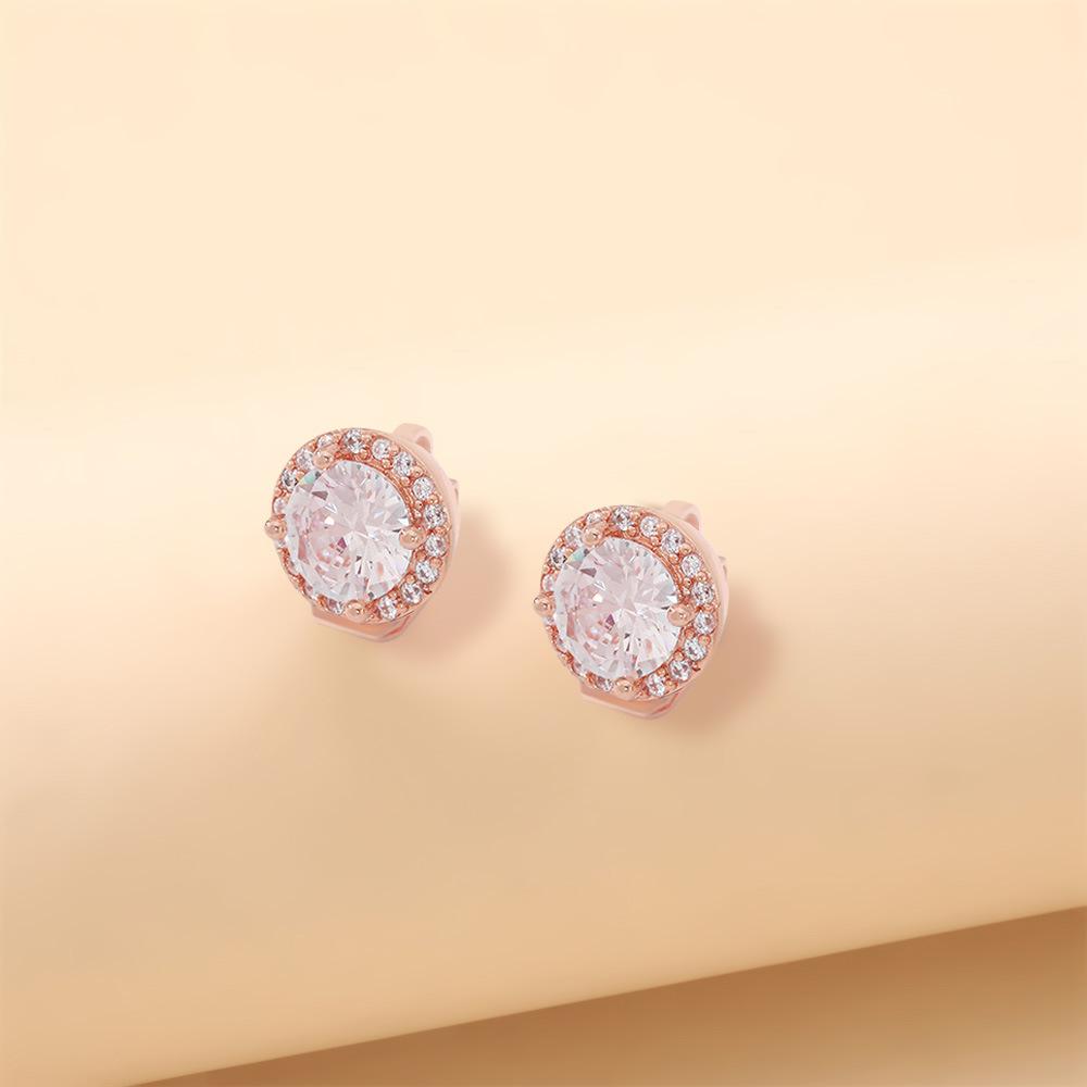 Light Luxury Round Ear Clips, Simple Personality Zircon Rose Gold Ear Clips Earrings