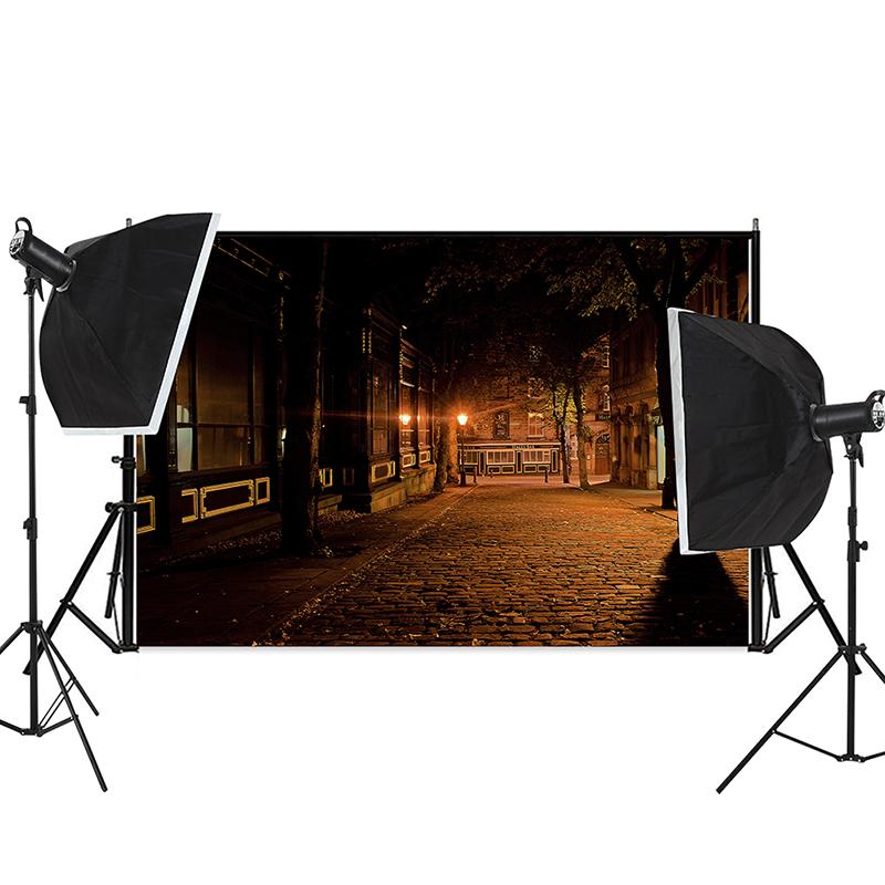City Street Night Backdrop for Photo Studio Urban View Photography Background Retro Architecture Video Stream Poster