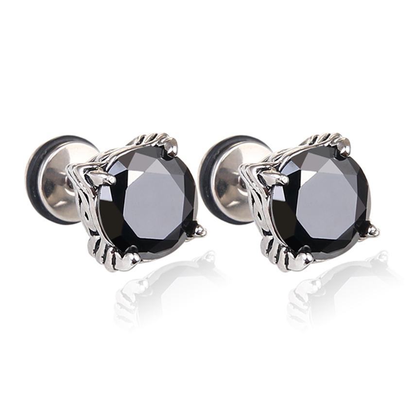 Gothic Punk Unisex Stud Earring Black CZ Prong Tragus Screw Backs for Women/Men Romantic Particular Party Fine Jewelry Gifts