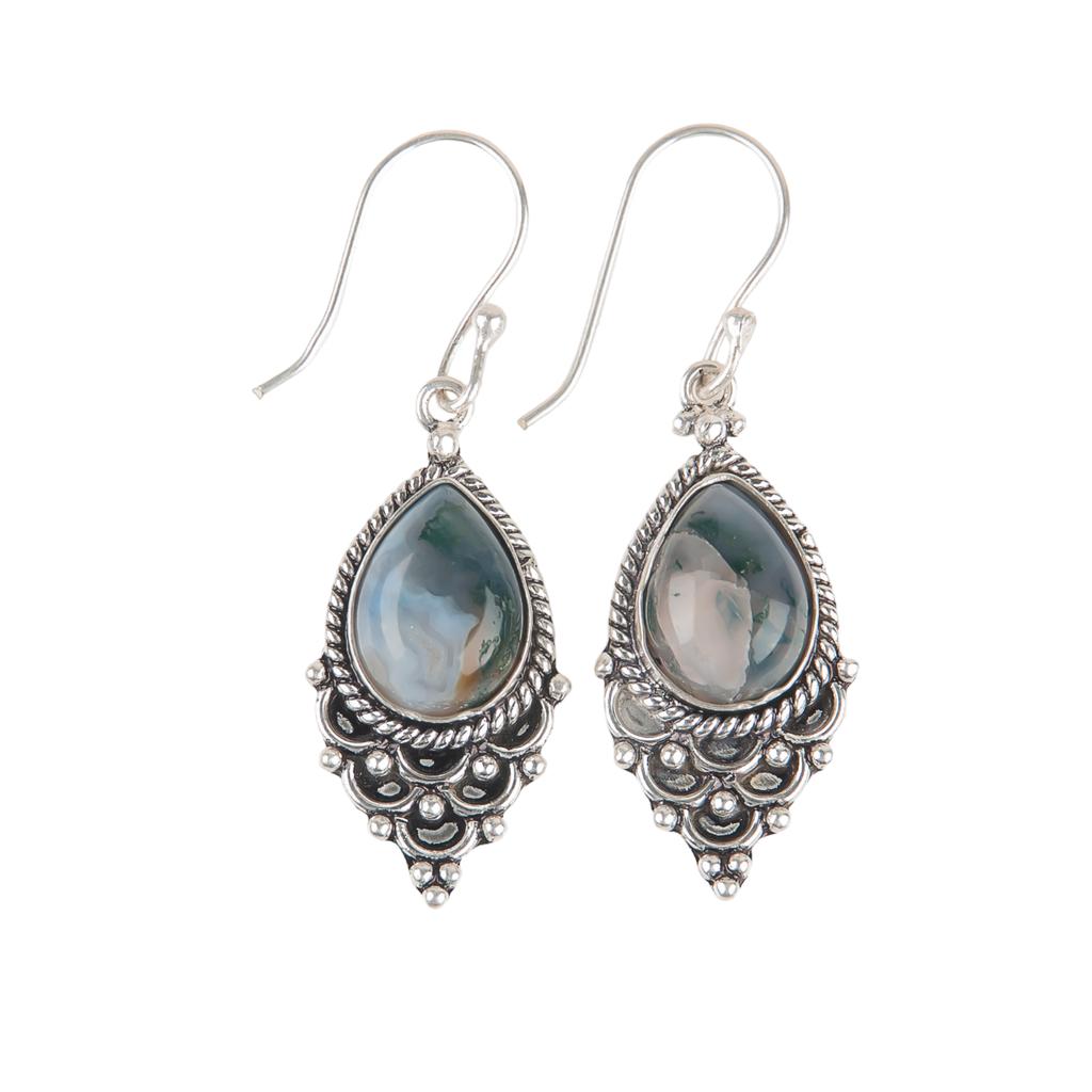Moss Agate Gemstone 925 Sterling Silver Jewelry Handmade Earrings Wedding Gift EE-85-28