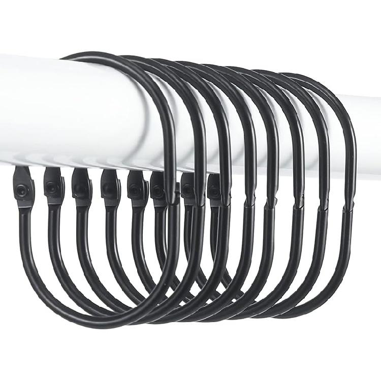 Goowin Shower Curtain Rings, 12 Pcs Shower Curtain Hooks, Oval Snap Shower Rings for Curtain, Metal Black Shower Curtain Rings Rust Proof, Glide 12 Pack чёрный