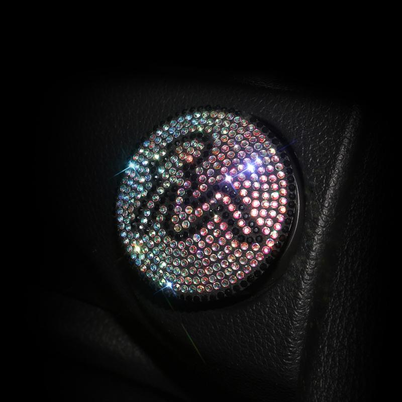 Luxury One-Key Start Button Cover Car Engine Ignition Start Button Protective Cover Car Stickers Pink Car Accessories for Girls