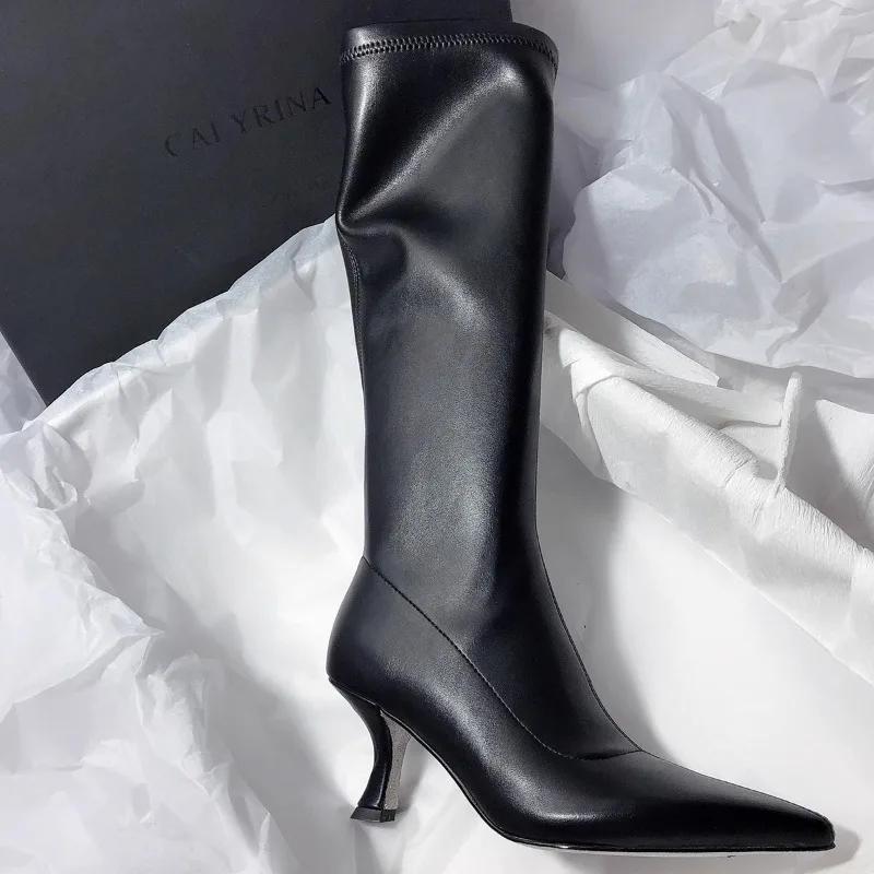 Autumn New Stiletto Fashion Boots Women'S Pointed Toe Side Zipper Anti-Slip Wear-Resistant Tall Single Boots