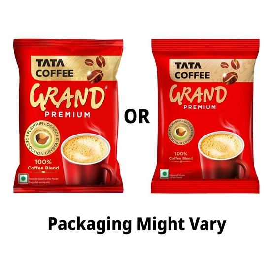 Tata Coffee Grand Premium Instant Coffee, 50g Pouch, With Flavour Locked Decoction Crystals, Flavoured Soluble Coffee Powder, Rich Aroma & Great Taste