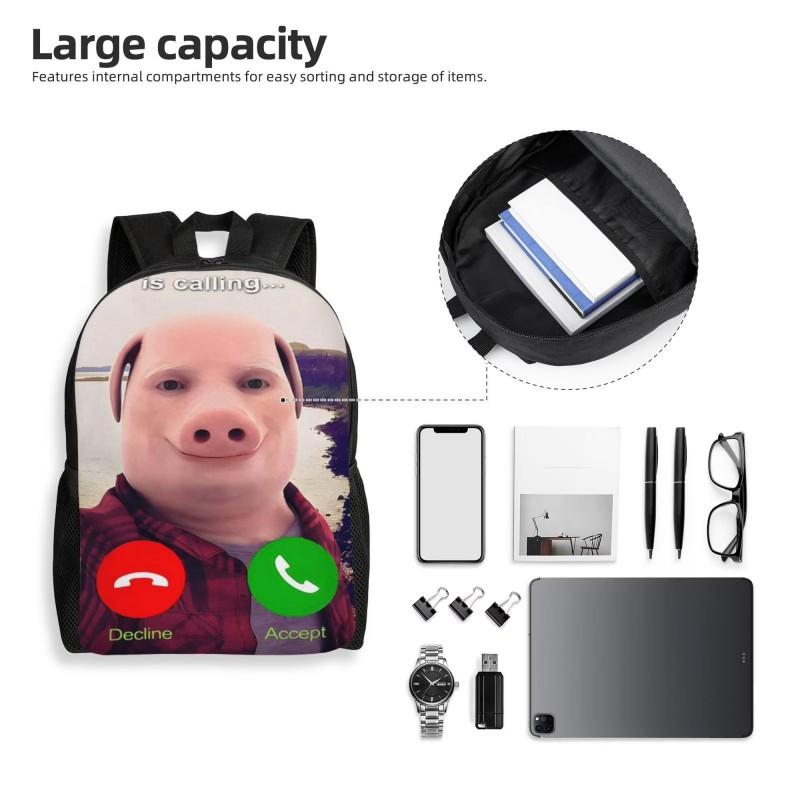 Zaino in Nylon con Stampa Cartone Animato per Bambini Uso Scolastico Grande Capacità Con Spallacci Ammortizzati Design Maialino Carino Unisex