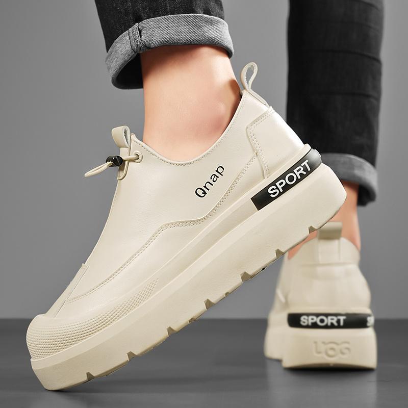 Autumn Beige Men Leather Casual Shoes Designer Platform Casual Sneakers Comfort Slip-on Loafers Shoes Man mocasines de hombre