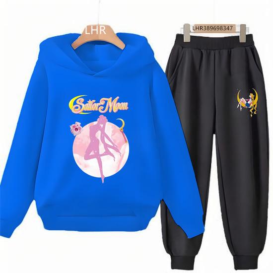Herbst Hoodie Sailor Moon Print Kinder Mädchen Rosa 3-12 Jahre Sweatshirt+Hose Sport Pullover Jacke Freizeit Mode Anime Set