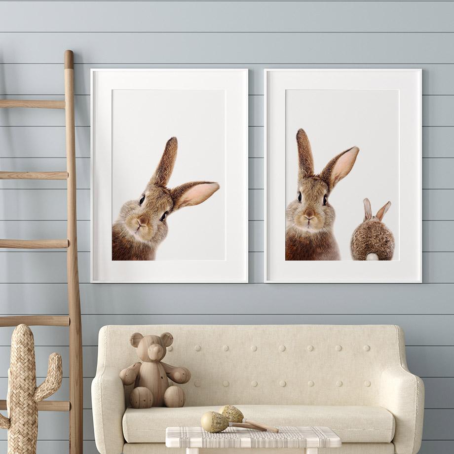 Autumn Rabbit Tail Nursery Wall Art Canvas Painting Nordic Animals Bunny Posters And Prints Pictures Baby Kids Room Home Decor