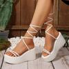 Fashion Women Sandals Brand New Sexy Chunky High Heels Pumps Platform Dress Shoes Party Wedding Shoes Cross Lace Up Female Sandals 2025