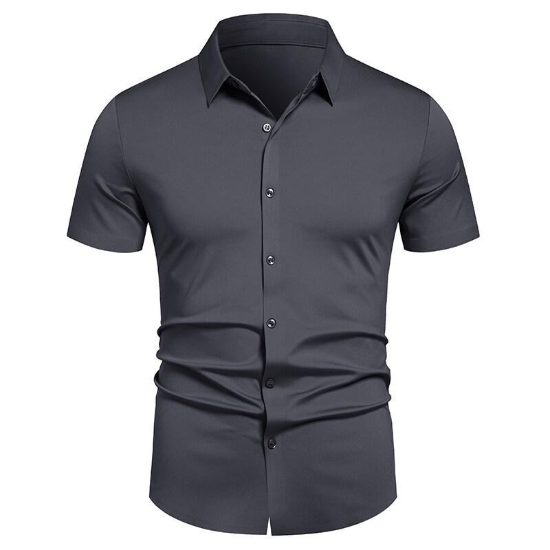 Men's Casual Short-sleeved Shirt - Solid Color, Simple and Stylish, Fitted Collar Shirt, Men's Top Garment