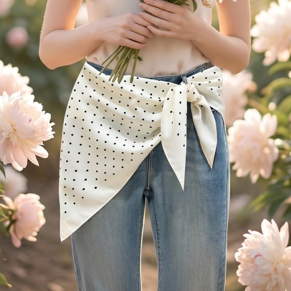 Polyester Polka Dot Head Scarf Elegent Waist Tying Scarf Luxury Bandana Travel Matching