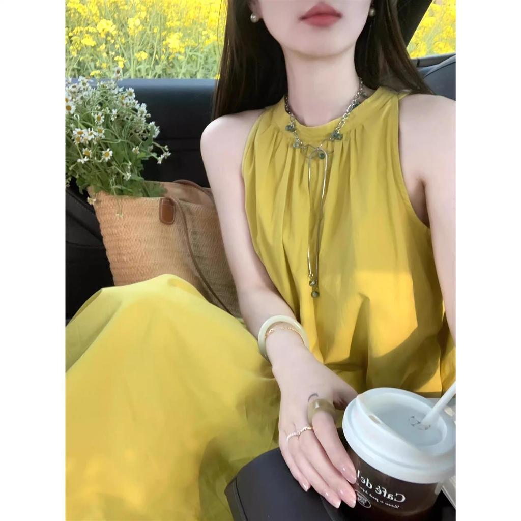 2026 Elegantes gelbes schulterfreies Neckholder-Sommerkleid für Damen