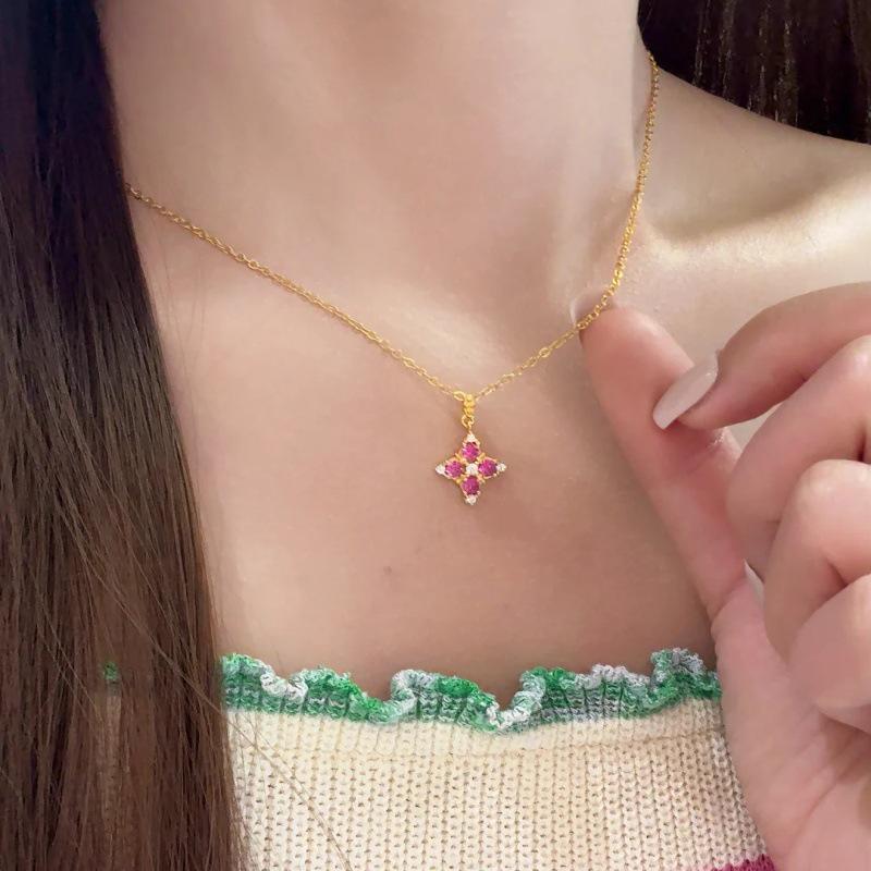 Xiaohongshu Fashion Purple Gem Clover Necklace & Exquisite Open Ring for Women