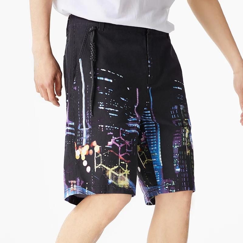 Li-Ning Skateboard Series Color-Block City Street Print Mid-Waist Zip Straight Casual Shorts Men Bottoms Black AKSS121-2