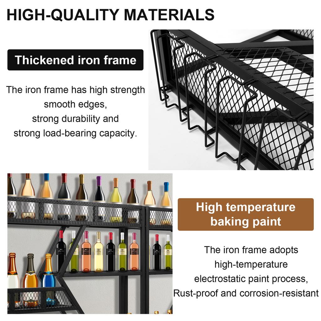 Metal Wall Mounted Wine Rack with Glass Holder Metal Storage Rack Wine Bottle Display Holder for Kitchen Dining Room