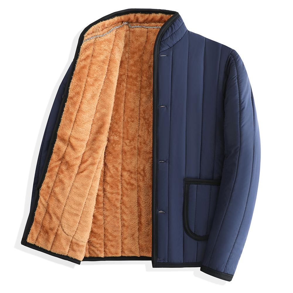 Winter Cotton-Padded Jacket with Fleece and Wool Lining for Middle-Aged and Elderly Men - Stand-Up Collar, Home Wear