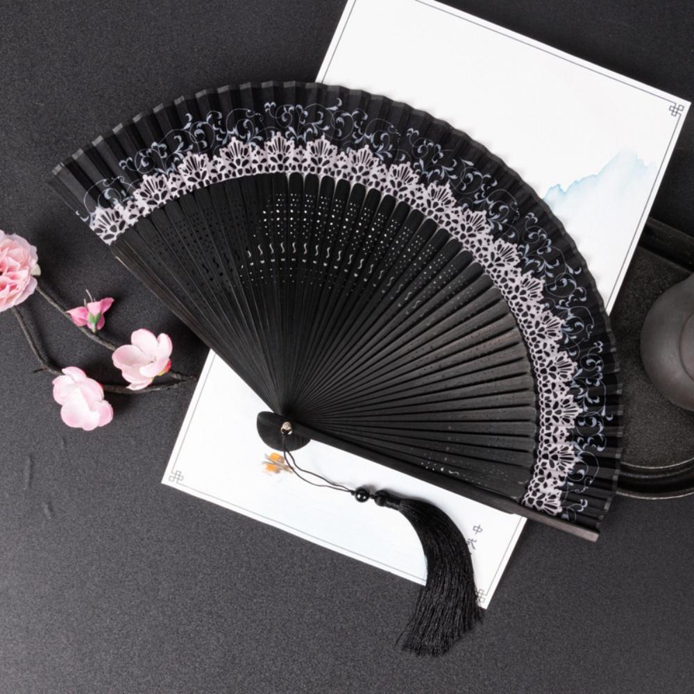Chinese Style Folding Folding Fan Change Color With Tassel Dance Fan Silk Cloth Bamboo Summer