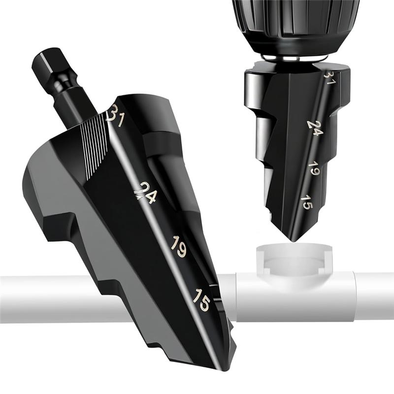 

A25F-PPR Lifting Stepped Drill Bit Reamer 3 In 1 Set- For 15 To 31Mm Pipes, Includes 1/4 Hex Shank Quick Change Tools Kit