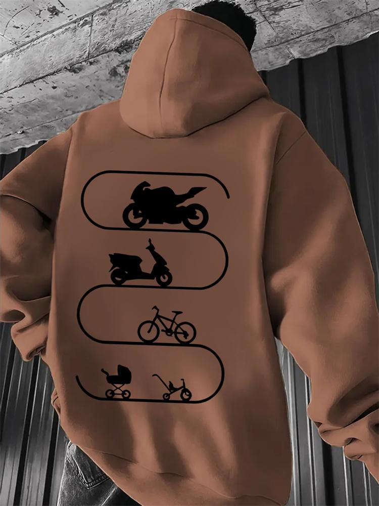 Men's Autumn and Winter New Hoodie with Motorcycle Scooter Bicycle Back Printed Pullover, Casual and Comfortable Sweatshirt